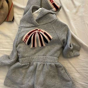 Gucci Grey Hooded Kids Dress with Red, White & Black Appliqué